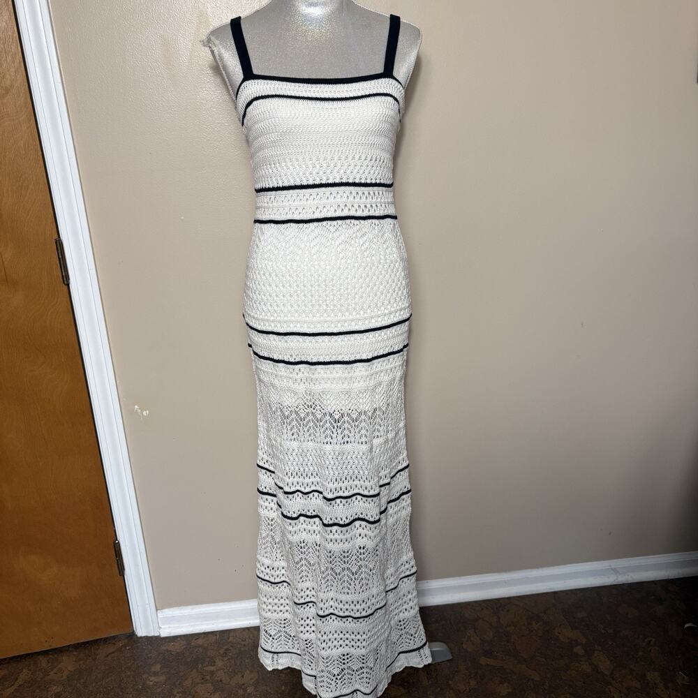 Abercrombie & Fitch Crochet Maxi Dress Cream/Black Size XS Open Knit Boho Beach